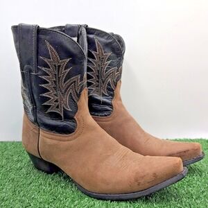 Tony Lama Western Boots Womens 7.5 B Cowgirl‎ Brown Leather Chunky Rodeo Heel